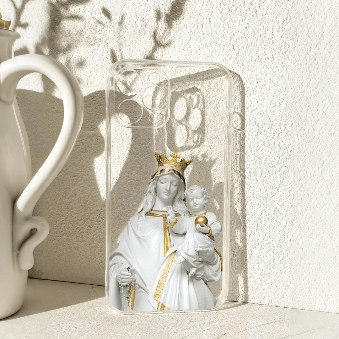 Christianartworkshop Virgin Mary with Rosary & Baby Jesus Phone Case: Elegant Religious Artwork - iPhone 16Pro Max - image 1