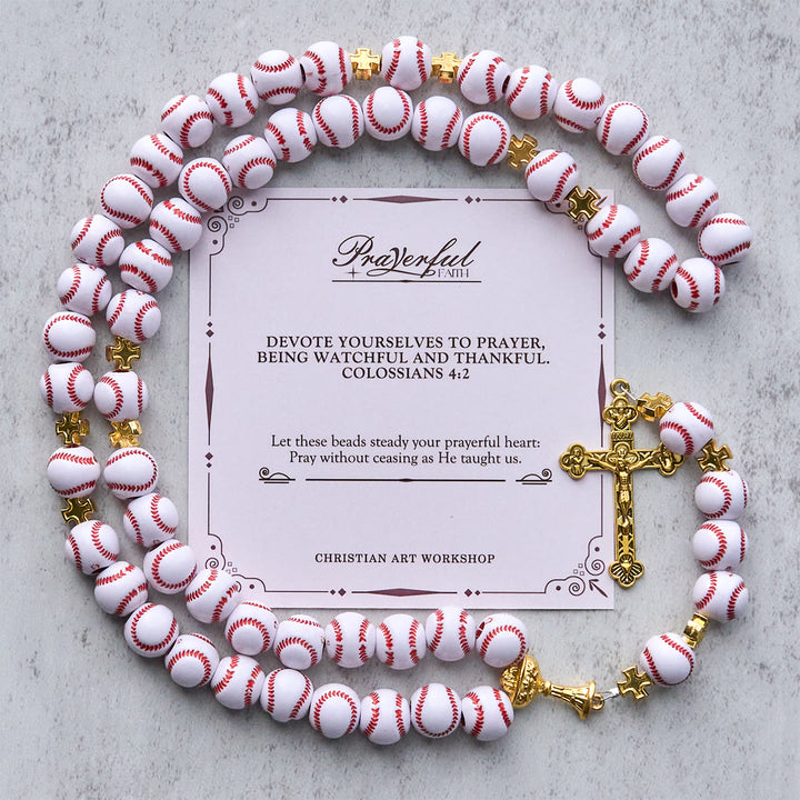 Christianartworkshop PRAYERFUL FAITH: Blessed Miniature Baseball Beads Rosary with Golden Holy Chalice & Crucifix - PRAYERFUL FAITH - image 1