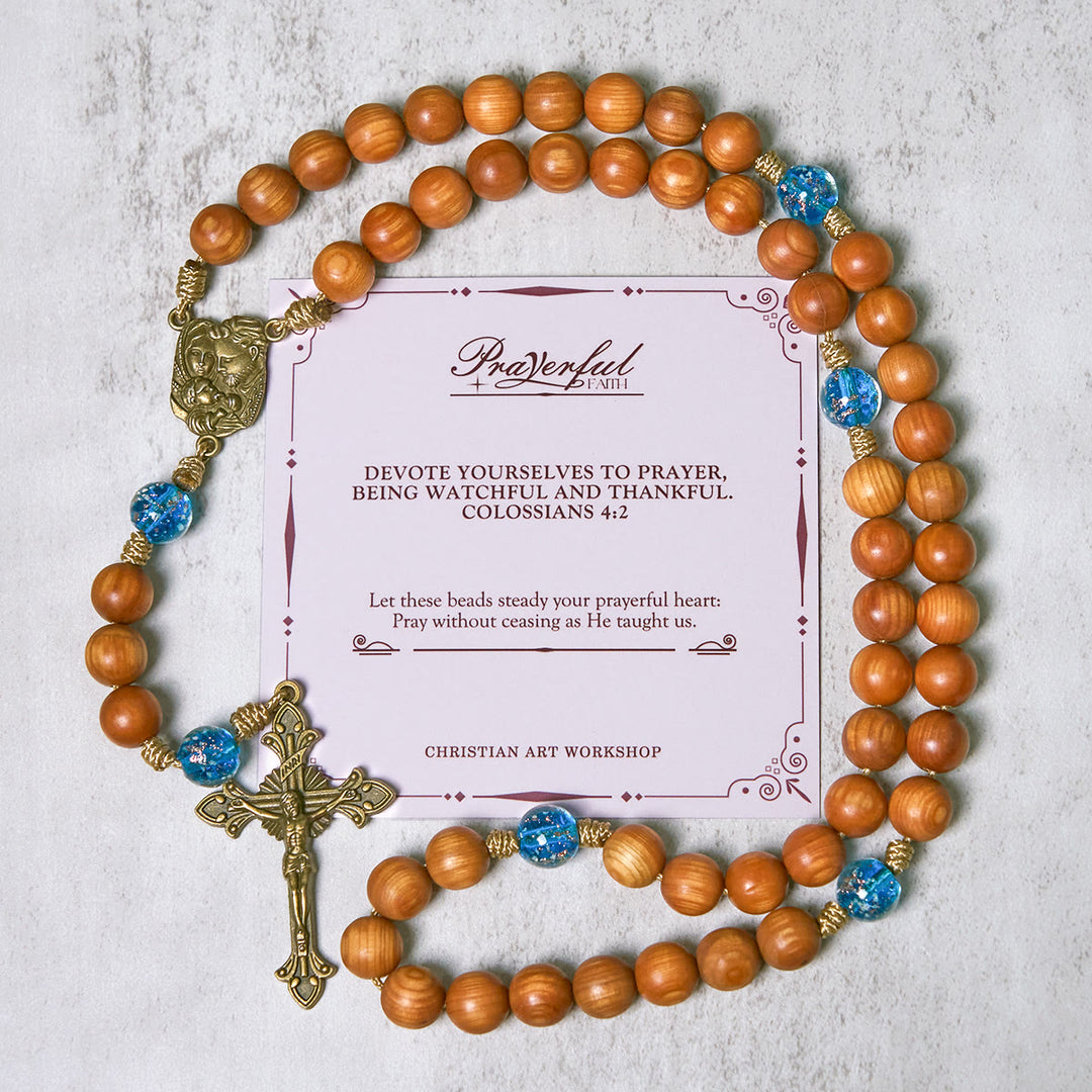 Christianartworkshop PRAYERFUL FAITH: Rustic Brown and Ocean Blue Rosary with Holy Family - PRAYERFUL FAITH - image 1