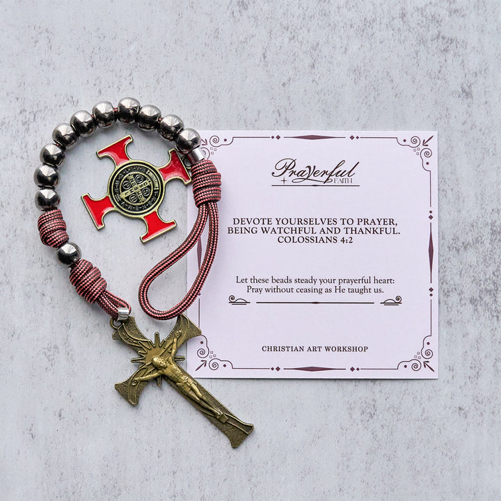 Christianartworkshop PRAYERFUL FAITH: All-Place Portable Paracord Pocket Rosary with Crucifix & St. Benedict - PRAYERFUL FAITH - image 1