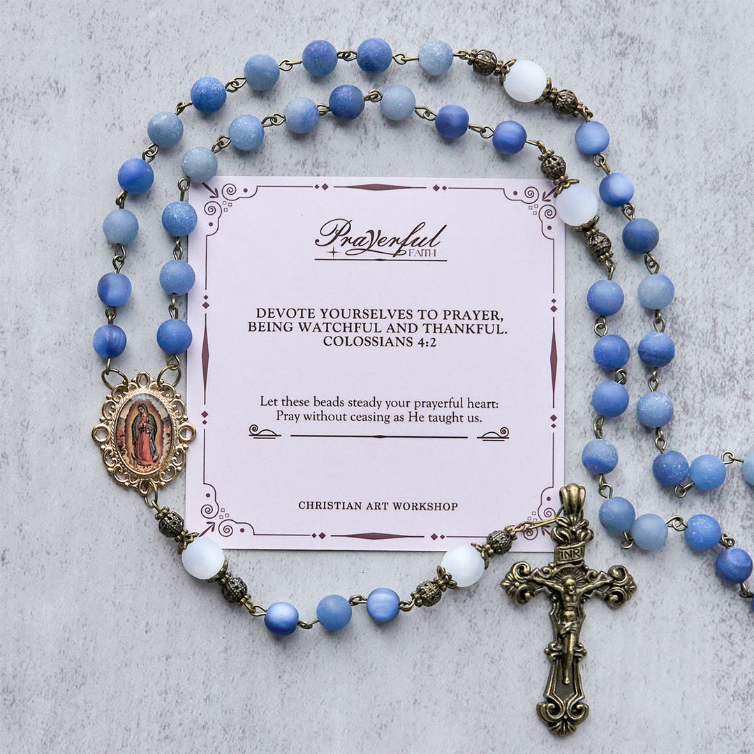 Christianartworkshop PRAYERFUL FAITH: Handmade Rosary with Natural Blue Aventurine Beads - PRAYERFUL FAITH - image 1