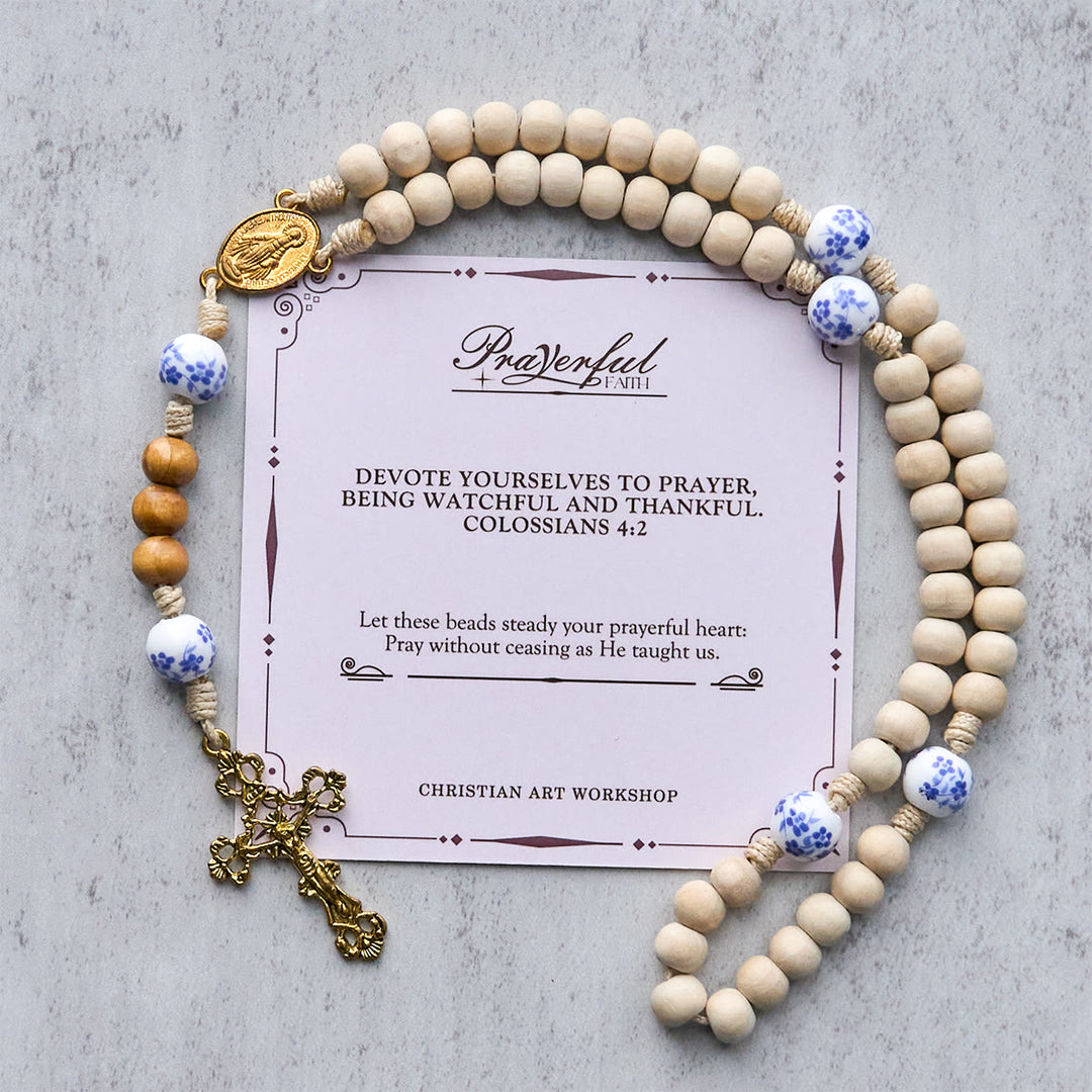 Christianartworkshop PRAYERFUL FAITH: Handmade Wooden Ceramics Beads Miraculous Medal Rosary - PRAYERFUL FAITH - image 1