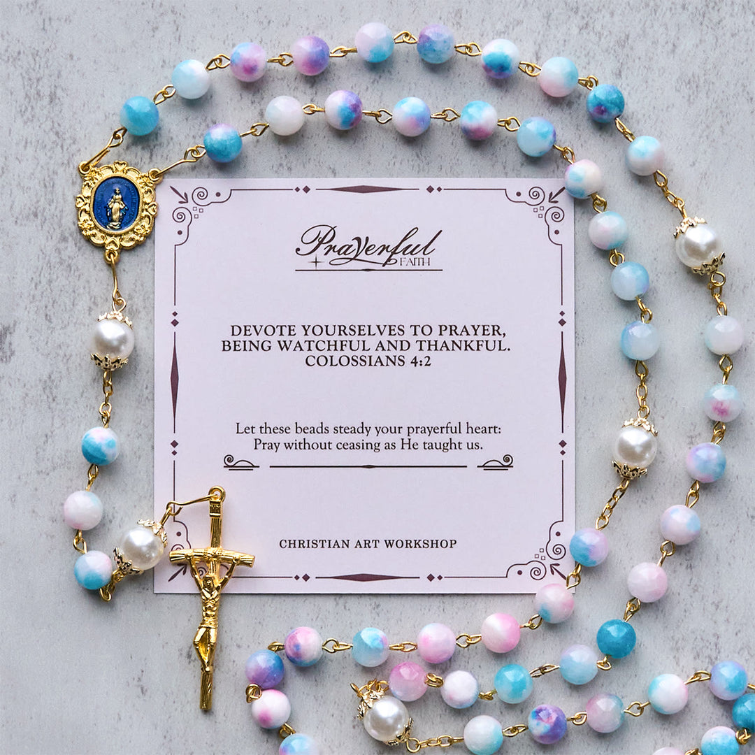 Christianartworkshop PRAYERFUL FAITH: Celestial Grace Floral Handmade Rosary of 8mm Blue&Purple - PRAYERFUL FAITH - image 1