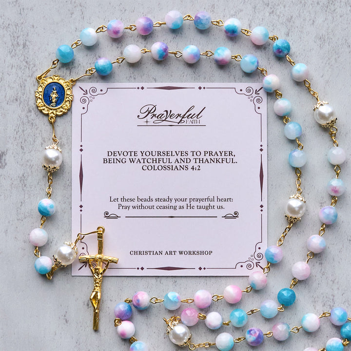 Christianartworkshop PRAYERFUL FAITH: Celestial Grace Floral Handmade Rosary of 8mm Blue&Purple - PRAYERFUL FAITH - image 1