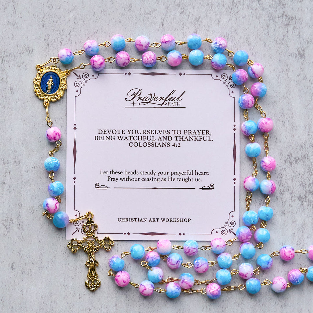 Christianartworkshop PRAYERFUL FAITH: Divine Harmony Handmade Floral Rosary of 8mm Blue&Purple - PRAYERFUL FAITH - image 1