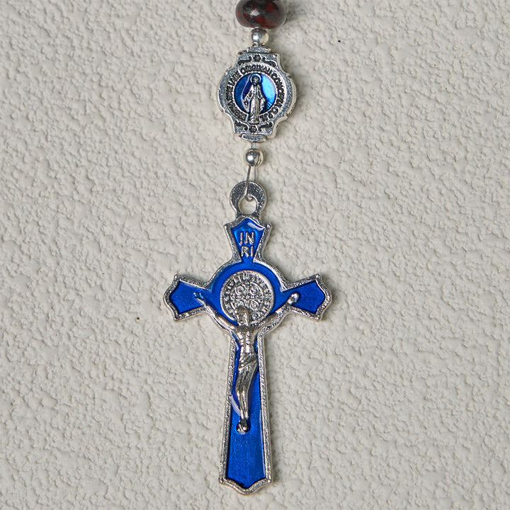 Christianartworkshop Handcrafted Deep Brown Rosary with Our Lady Blue Enamel Medals and Crucifix - image 7