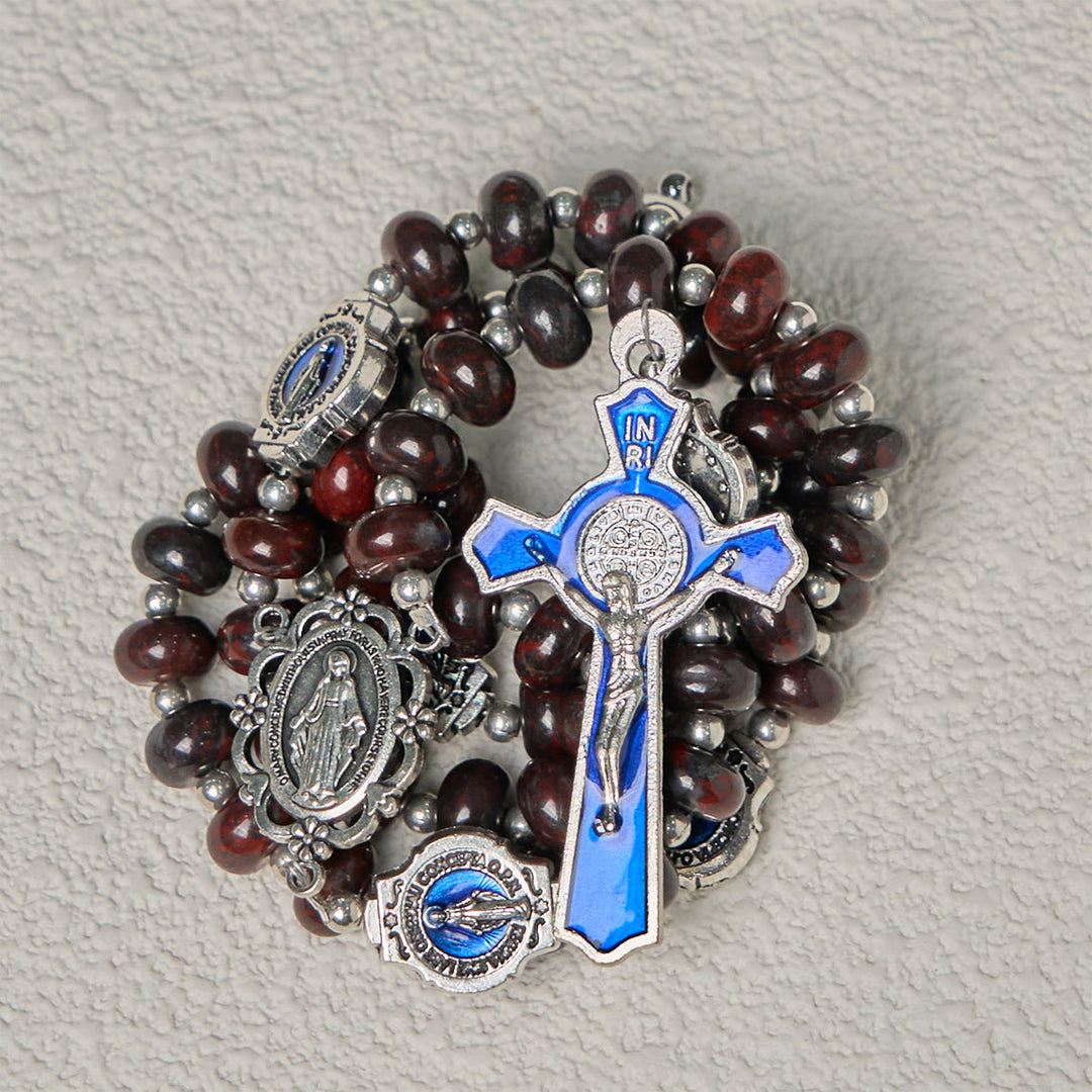 Christianartworkshop Handcrafted Deep Brown Rosary with Our Lady Blue Enamel Medals and Crucifix - image 6