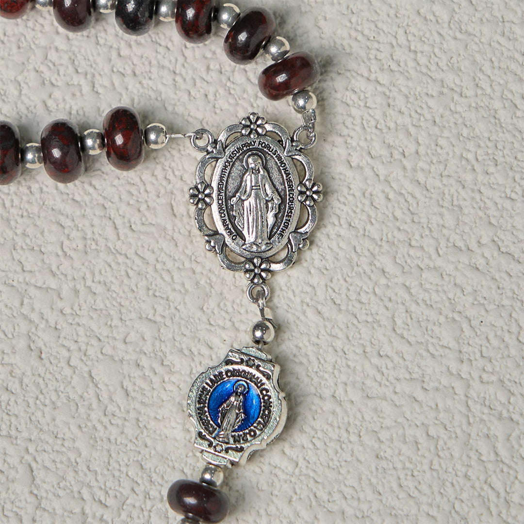 Christianartworkshop Handcrafted Deep Brown Rosary with Our Lady Blue Enamel Medals and Crucifix - image 8