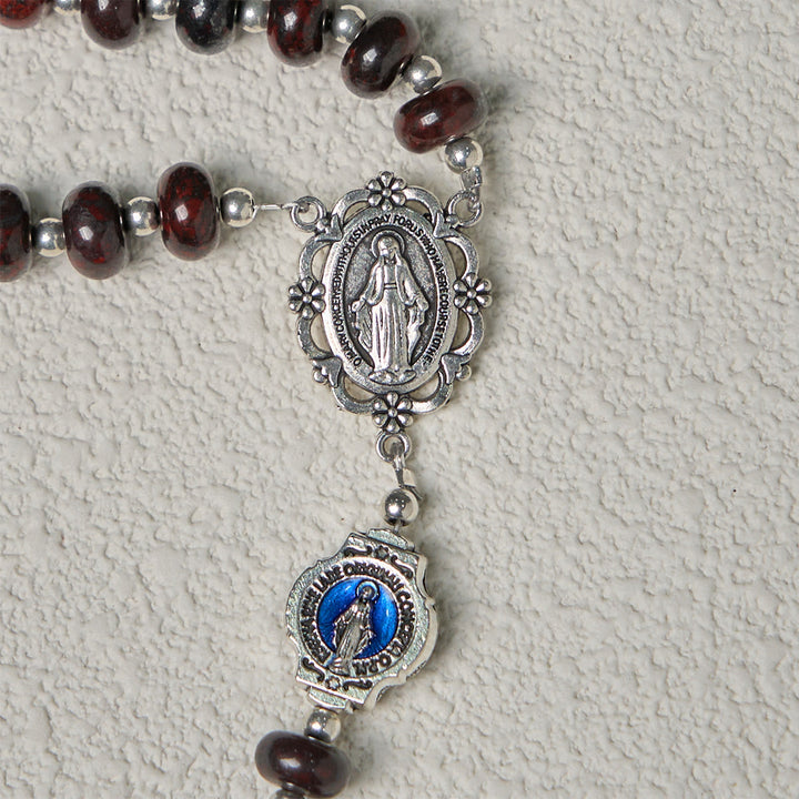 Christianartworkshop Handcrafted Deep Brown Rosary with Our Lady Blue Enamel Medals and Crucifix - image 8