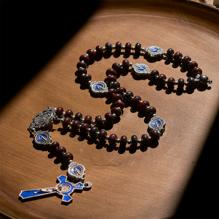Christianartworkshop Handcrafted Deep Brown Rosary with Our Lady Blue Enamel Medals and Crucifix - image 3