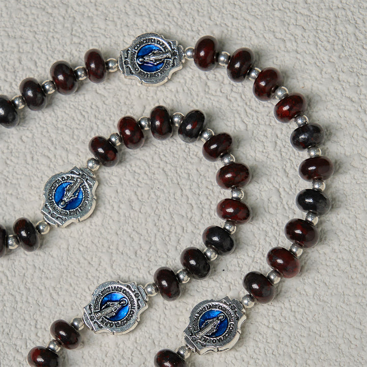 Christianartworkshop Handcrafted Deep Brown Rosary with Our Lady Blue Enamel Medals and Crucifix - image 9