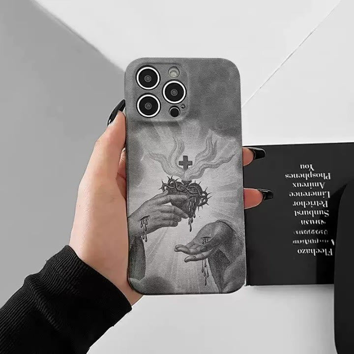 Christianartworkshop Monochrome Sacred Heart with Crown of Thorns Phone Case - image 3