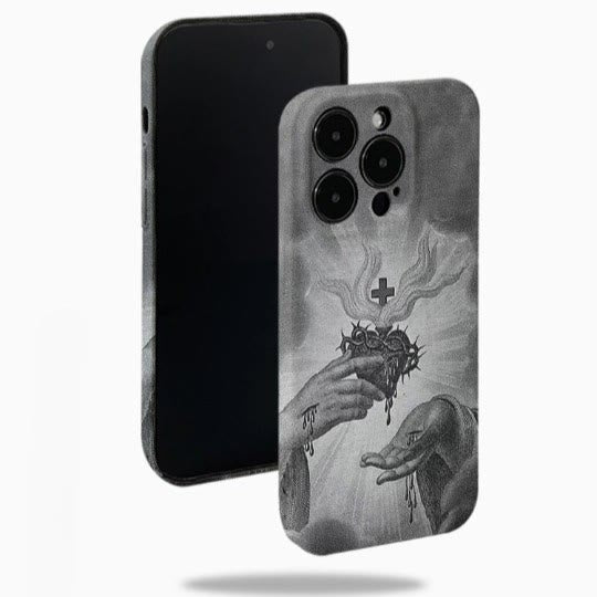 Christianartworkshop Monochrome Sacred Heart with Crown of Thorns Phone Case - image 6