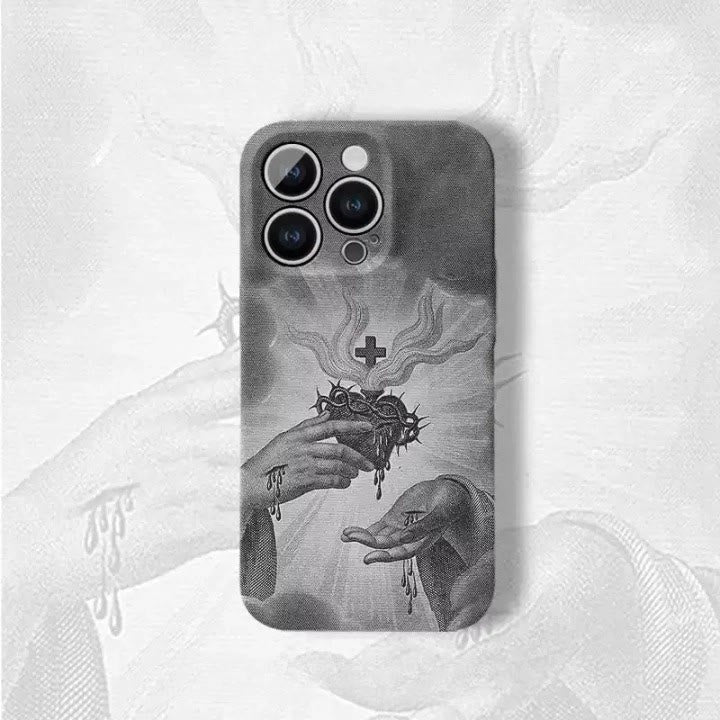 Christianartworkshop Monochrome Sacred Heart with Crown of Thorns Phone Case - image 5