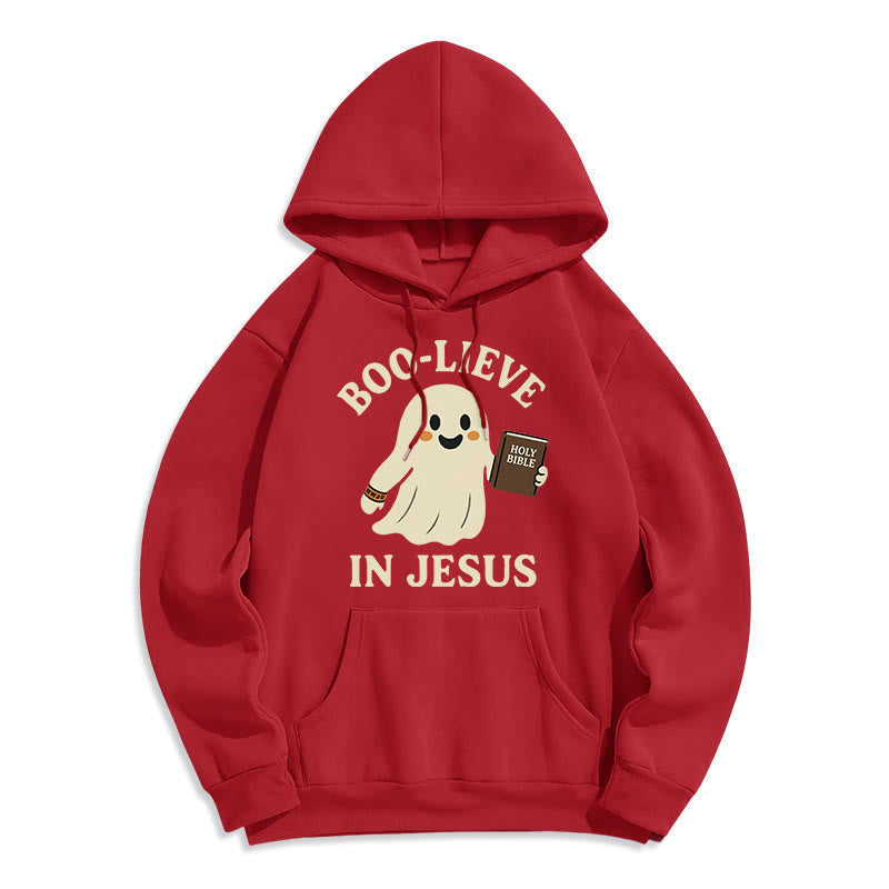 Christianartworkshop Boo-Lieve in Jesus Faith Over Fear Fleece Lined Polyester Hoodie - Red - 2XL - image 3