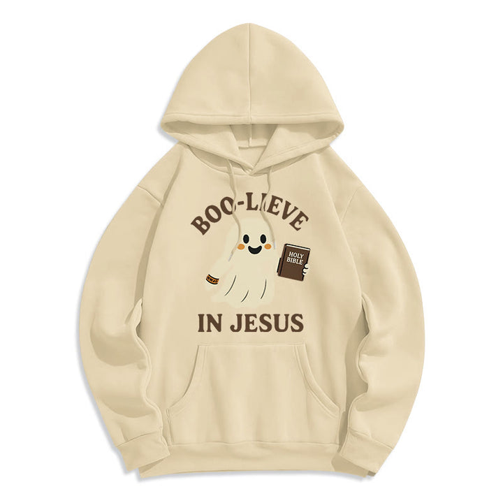 Christianartworkshop Boo-Lieve in Jesus Faith Over Fear Fleece Lined Polyester Hoodie - Beige - 2XL - image 9