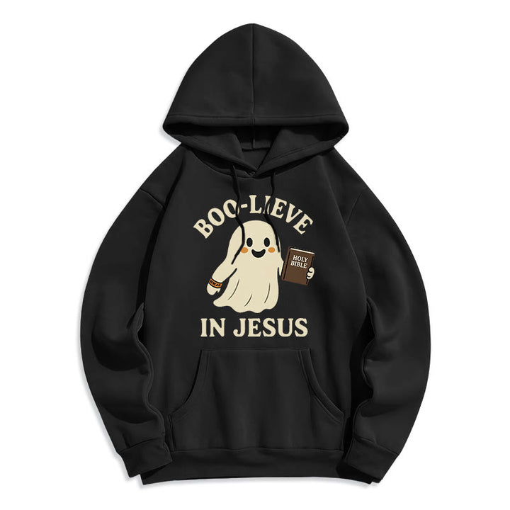 Christianartworkshop Boo-Lieve in Jesus Faith Over Fear Fleece Lined Polyester Hoodie - Black - 2XL - image 5