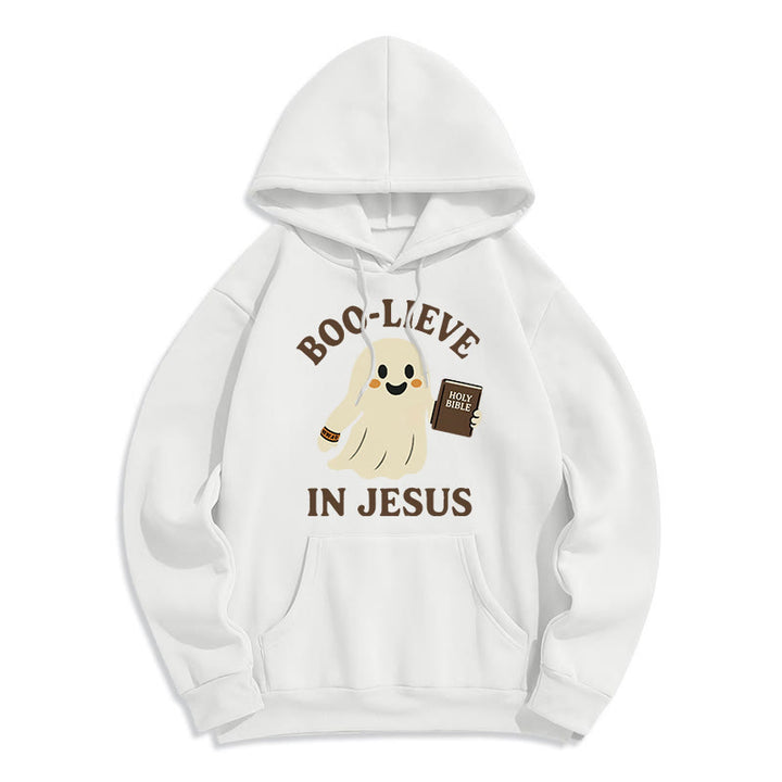 Christianartworkshop Boo-Lieve in Jesus Faith Over Fear Fleece Lined Polyester Hoodie - White - 2XL - image 7