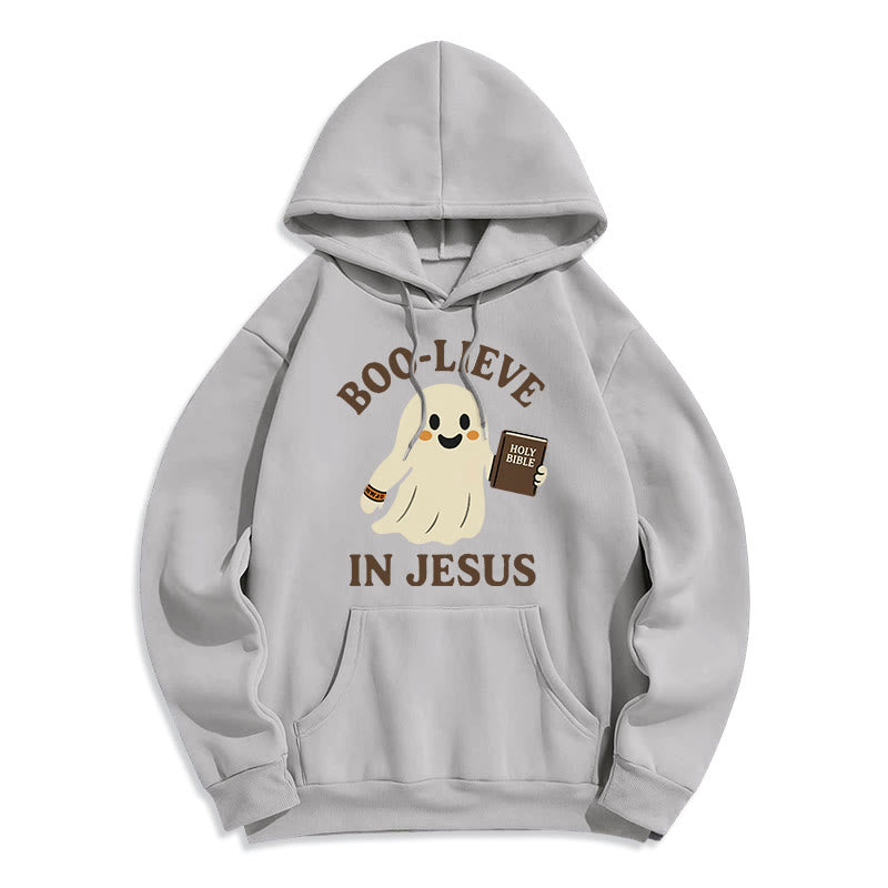 Christianartworkshop Boo-Lieve in Jesus Faith Over Fear Fleece Lined Polyester Hoodie - Grey - 2XL - image 6