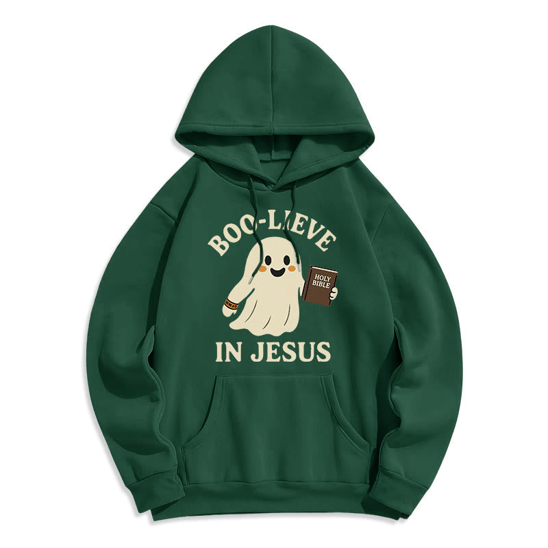 Christianartworkshop Boo-Lieve in Jesus Faith Over Fear Fleece Lined Polyester Hoodie - Green - 2XL - image 4