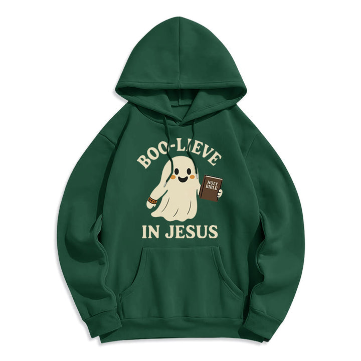 Christianartworkshop Boo-Lieve in Jesus Faith Over Fear Fleece Lined Polyester Hoodie - Green - 2XL - image 4