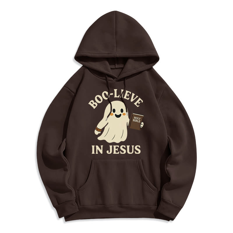 Christianartworkshop Boo-Lieve in Jesus Faith Over Fear Fleece Lined Polyester Hoodie - Brown - 2XL - image 1