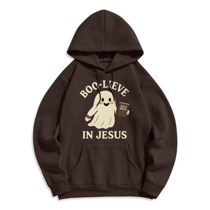 Christianartworkshop Boo-Lieve in Jesus Faith Over Fear Fleece Lined Polyester Hoodie - Brown - 2XL - image 1