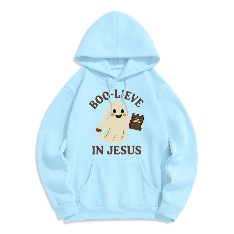 Christianartworkshop Boo-Lieve in Jesus Faith Over Fear Fleece Lined Polyester Hoodie - Blue - 2XL - image 8