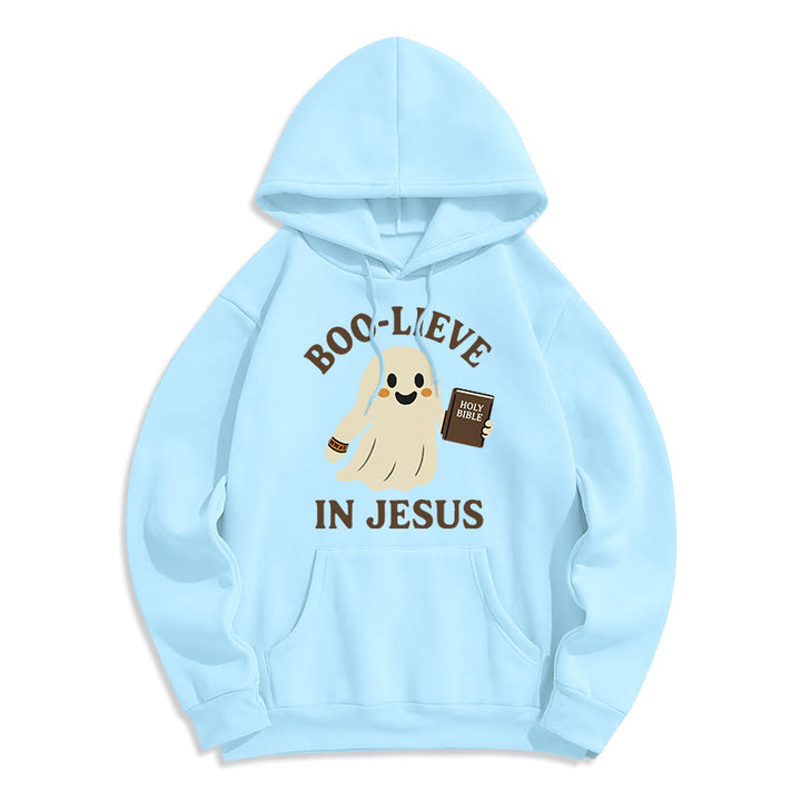 Christianartworkshop Boo-Lieve in Jesus Faith Over Fear Fleece Lined Polyester Hoodie - Blue - 2XL - image 8