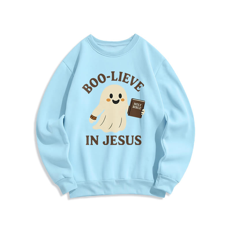 Christianartworkshop Boo-Lieve in Jesus Faith Over Fear Fleece Lined Polyester Sweatshirt - Blue - 2XL - image 4