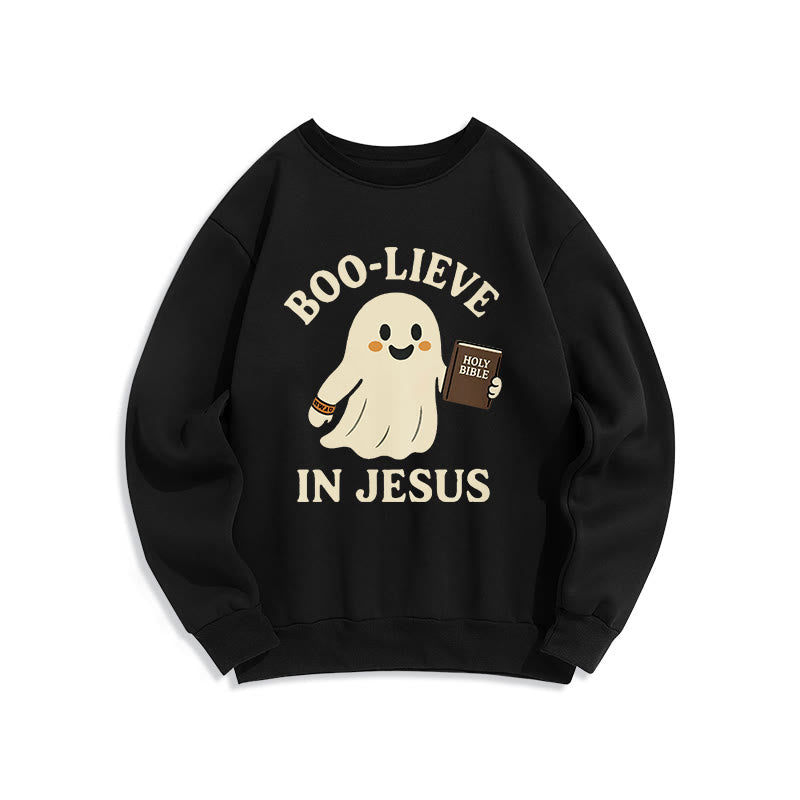 Christianartworkshop Boo-Lieve in Jesus Faith Over Fear Fleece Lined Polyester Sweatshirt - Black - 2XL - image 7