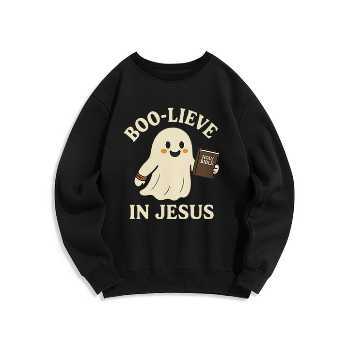 Christianartworkshop Boo-Lieve in Jesus Faith Over Fear Fleece Lined Polyester Sweatshirt - Black - 2XL - image 7