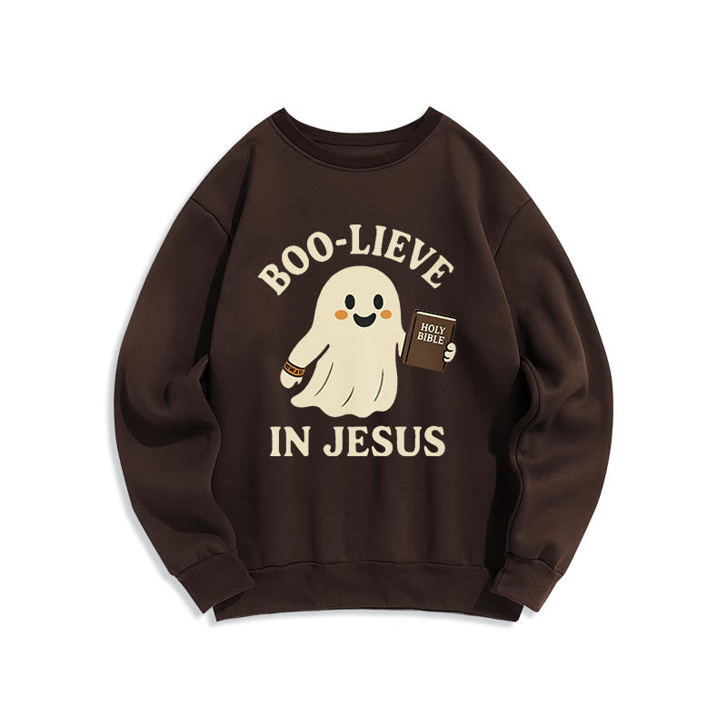 Christianartworkshop Boo-Lieve in Jesus Faith Over Fear Fleece Lined Polyester Sweatshirt - Brown - 2XL - image 1