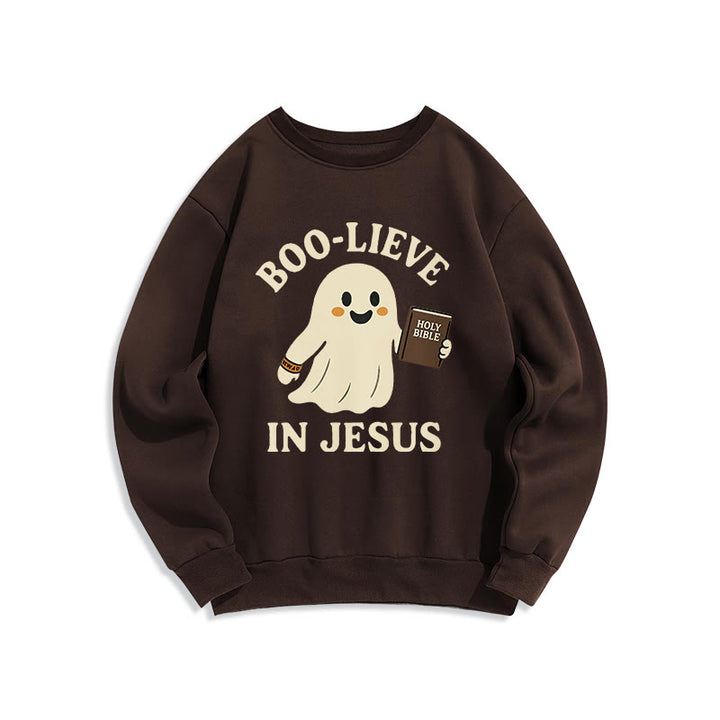 Christianartworkshop Boo-Lieve in Jesus Faith Over Fear Fleece Lined Polyester Sweatshirt - Brown - 2XL - image 1
