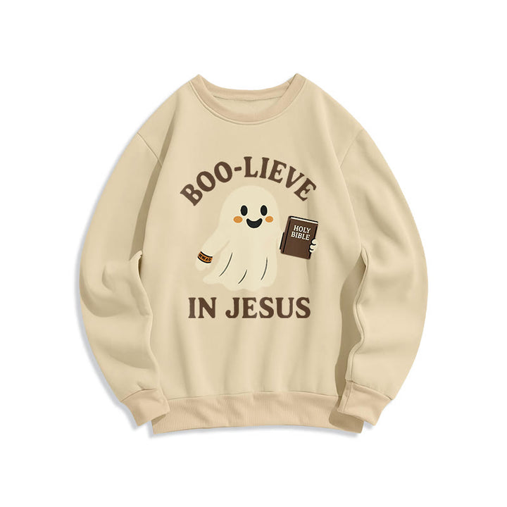 Christianartworkshop Boo-Lieve in Jesus Faith Over Fear Fleece Lined Polyester Sweatshirt - Beige - 2XL - image 5