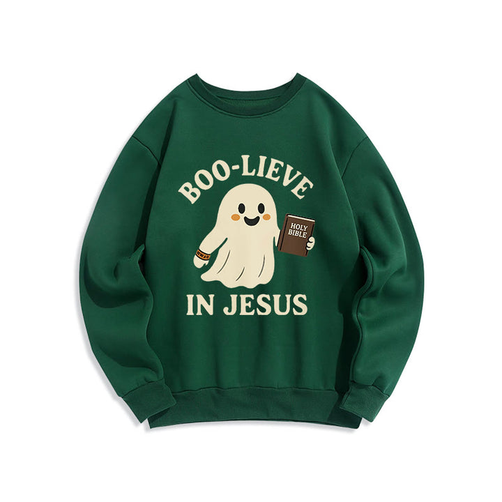 Christianartworkshop Boo-Lieve in Jesus Faith Over Fear Fleece Lined Polyester Sweatshirt - Green - 2XL - image 6