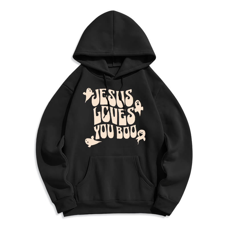 Christianartworkshop Jesus Loves You Boo Fleece Lined Polyester Hoodie - Black - 2XL - image 1