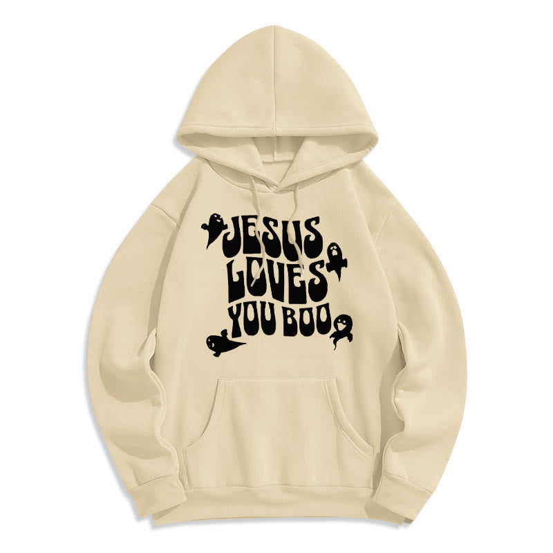 Christianartworkshop Jesus Loves You Boo Fleece Lined Polyester Hoodie - Beige - 2XL - image 6