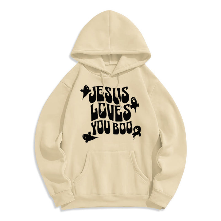 Christianartworkshop Jesus Loves You Boo Fleece Lined Polyester Hoodie - Beige - 2XL - image 6