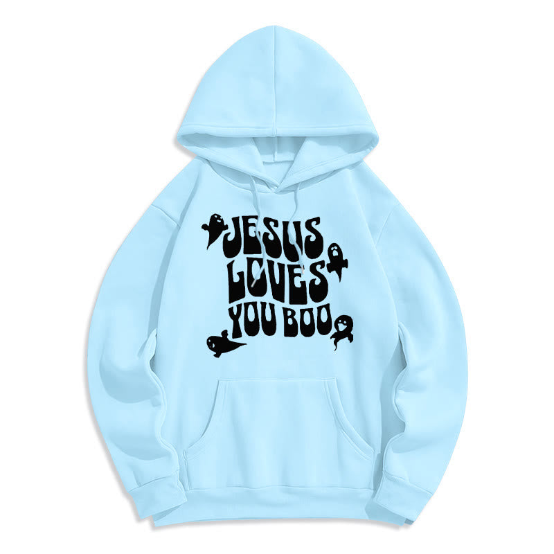 Christianartworkshop Jesus Loves You Boo Fleece Lined Polyester Hoodie - Blue - 2XL - image 7