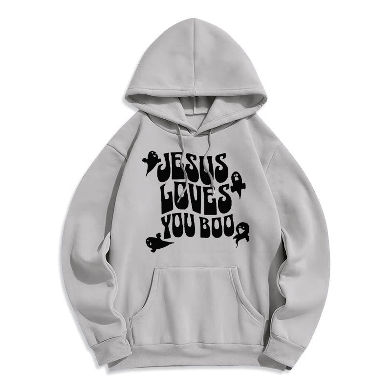 Christianartworkshop Jesus Loves You Boo Fleece Lined Polyester Hoodie - Grey - 2XL - image 9