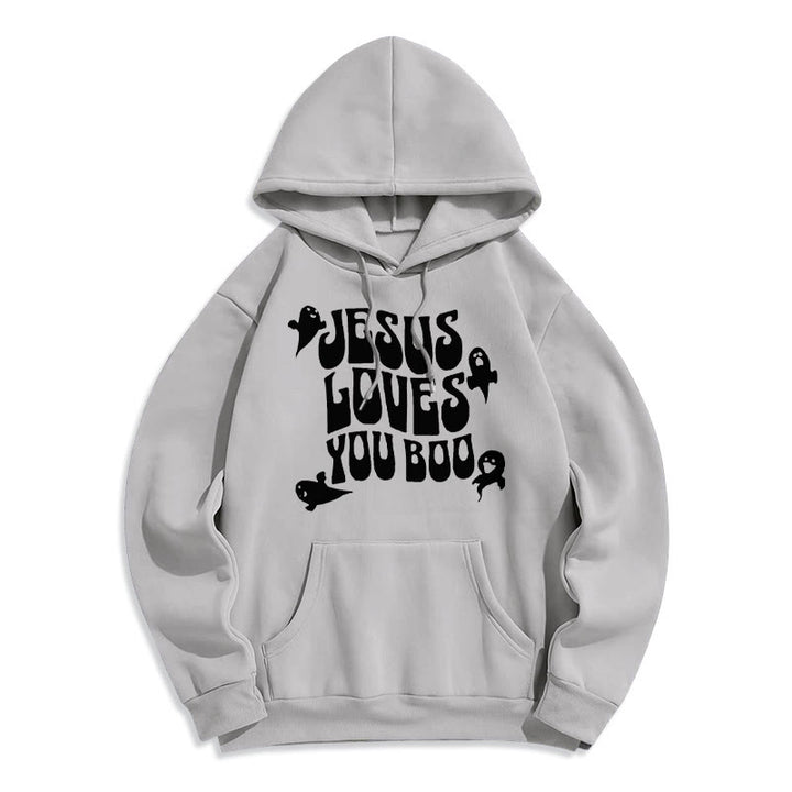 Christianartworkshop Jesus Loves You Boo Fleece Lined Polyester Hoodie - Grey - 2XL - image 9