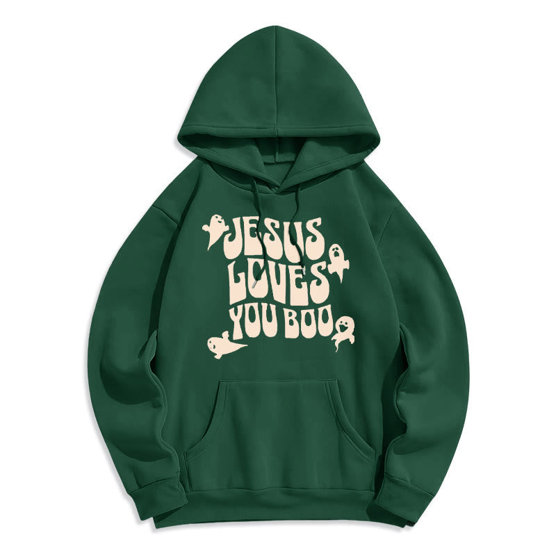 Christianartworkshop Jesus Loves You Boo Fleece Lined Polyester Hoodie - Green - 2XL - image 5