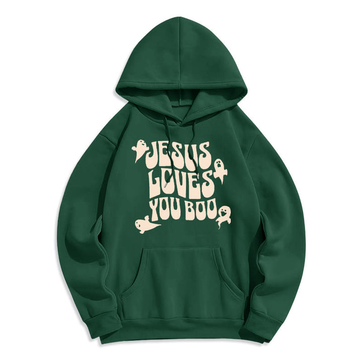 Christianartworkshop Jesus Loves You Boo Fleece Lined Polyester Hoodie - Green - 2XL - image 5