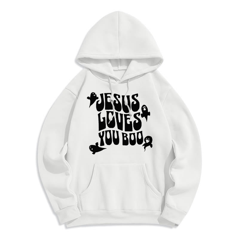 Christianartworkshop Jesus Loves You Boo Fleece Lined Polyester Hoodie - White - 2XL - image 8