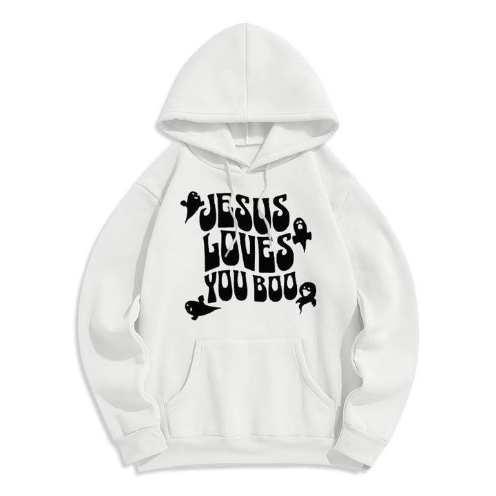 Christianartworkshop Jesus Loves You Boo Fleece Lined Polyester Hoodie - White - 2XL - image 8
