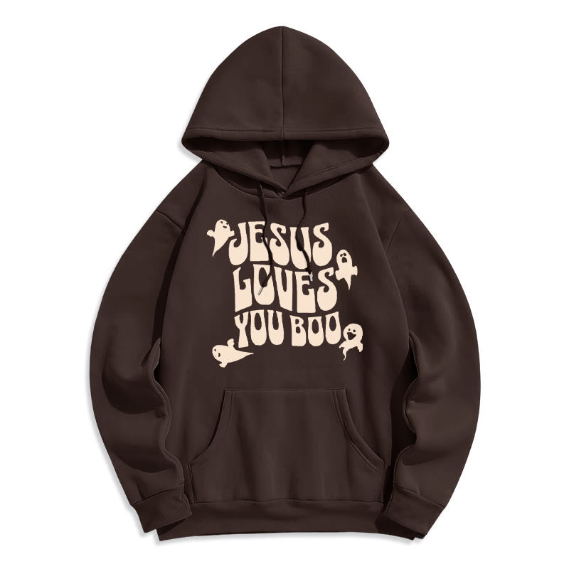 Christianartworkshop Jesus Loves You Boo Fleece Lined Polyester Hoodie - Brown - 2XL - image 3