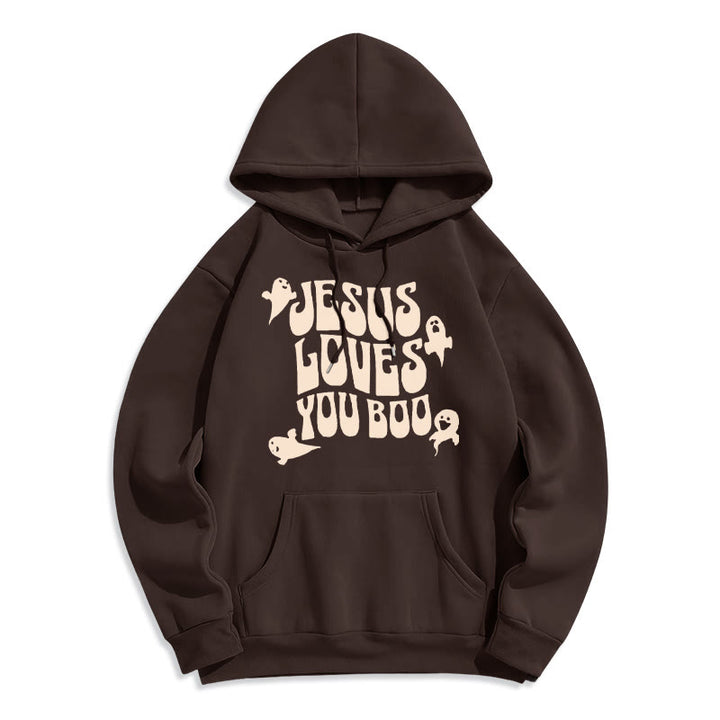 Christianartworkshop Jesus Loves You Boo Fleece Lined Polyester Hoodie - Brown - 2XL - image 3