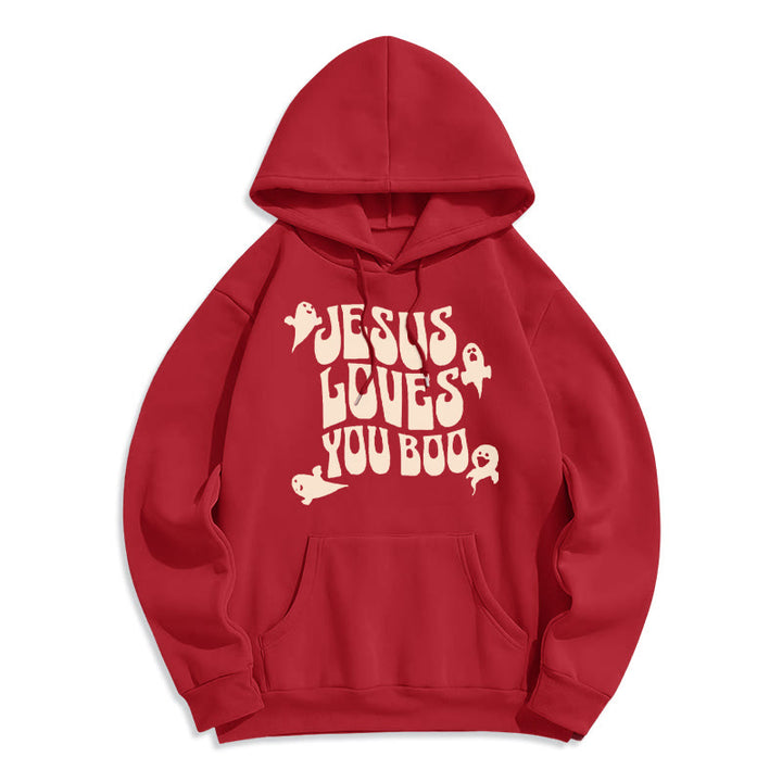 Christianartworkshop Jesus Loves You Boo Fleece Lined Polyester Hoodie - Red - 2XL - image 4