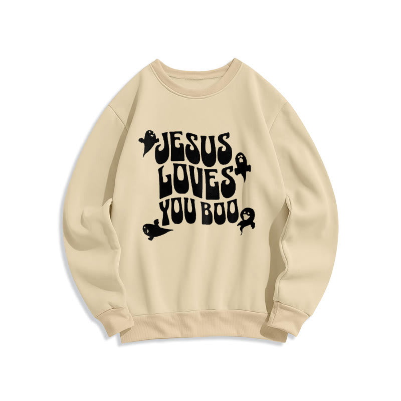 Christianartworkshop Jesus Loves You Boo Fleece Lined Polyester Sweatshirt - Beige - 2XL - image 5